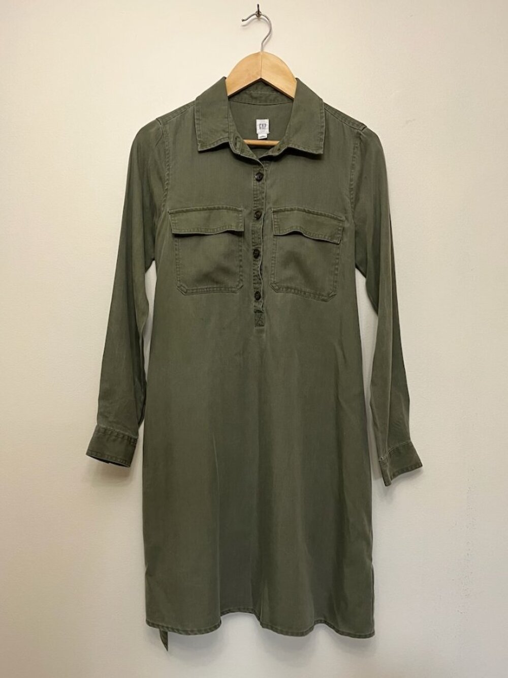 GAP Factory Green Belted Long Sleeve Shirt Dress, Size XS